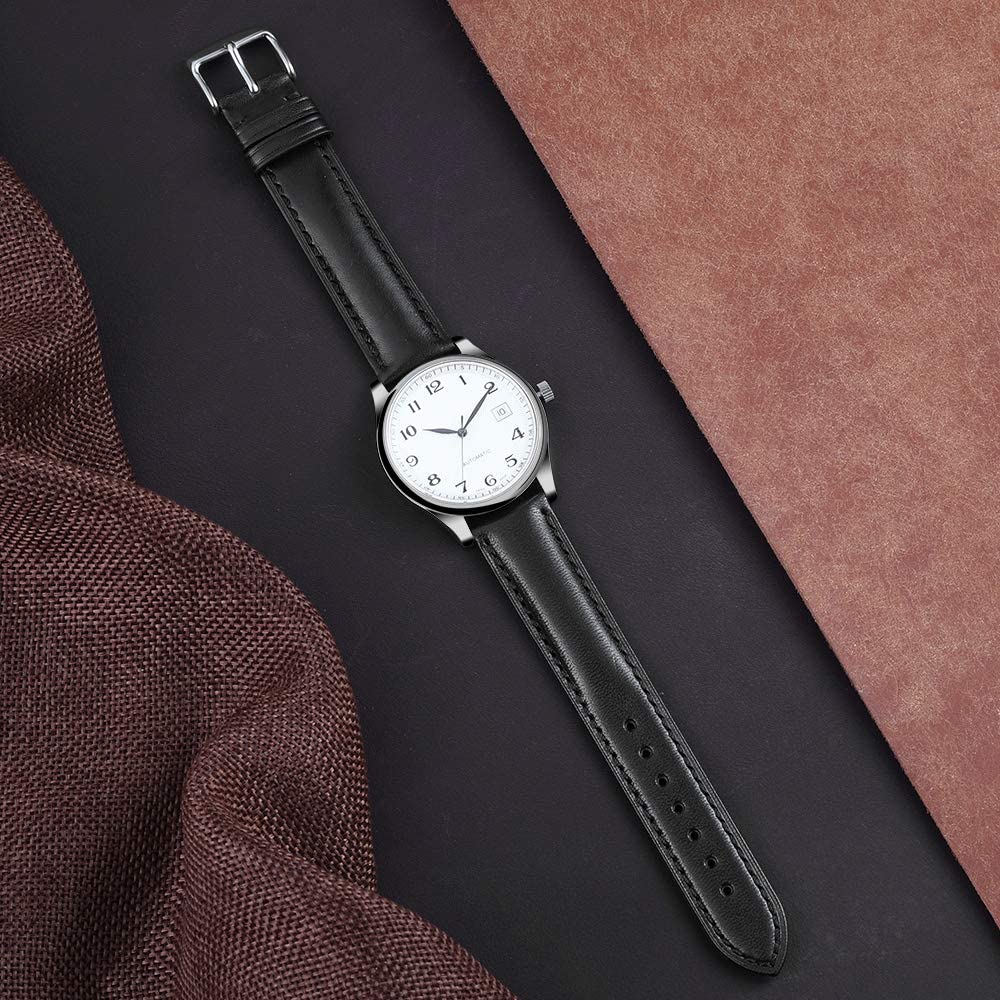 26mm Genuine Leather Watch Band Strap Fits Reserve 0360 Black Silver Buckle - Image 4