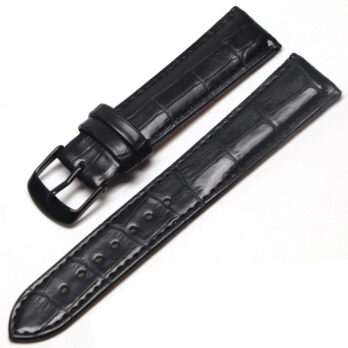 17mm Genuine Leather Black Watch Band Strap for Men and Women | Comfortable and Durable Material | Black Buckle-A1