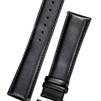 23mm Genuine Leather Black Watch Band Strap for Men and Women | Comfortable and Durable Material | Deployment Silver Buckle-D1