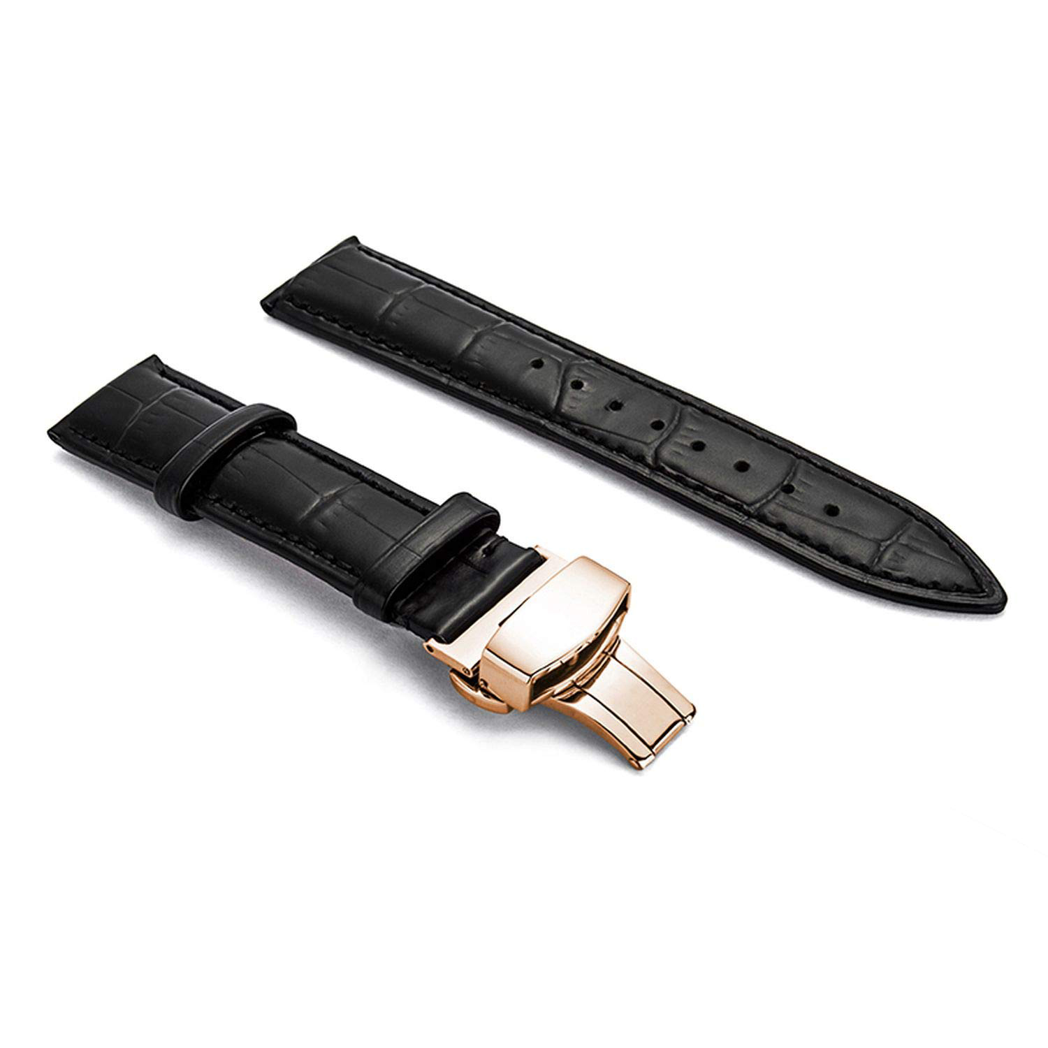 23mm Genuine Leather Watch Band Strap Fits SANTOS 100 XL W20073X8 Black Deployment Rose Buckle