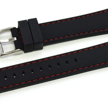 22mm Silicone Rubber Watch Band Strap Black With Red Stich Pin Buckle-BWR-138
