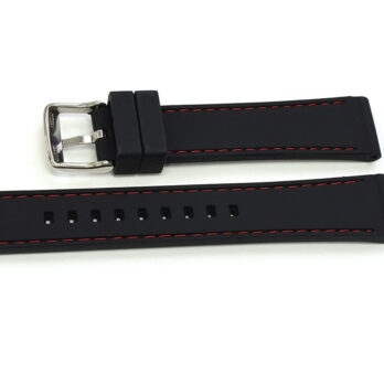 22mm Silicone Rubber Watch Band Strap Black With Red Stich Pin Buckle-BWR-138