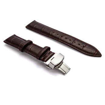 23mm Genuine Leather Brown Watch Band Strap for Men and Women | Comfortable and Durable Material | Deployment Silver Buckle-D1