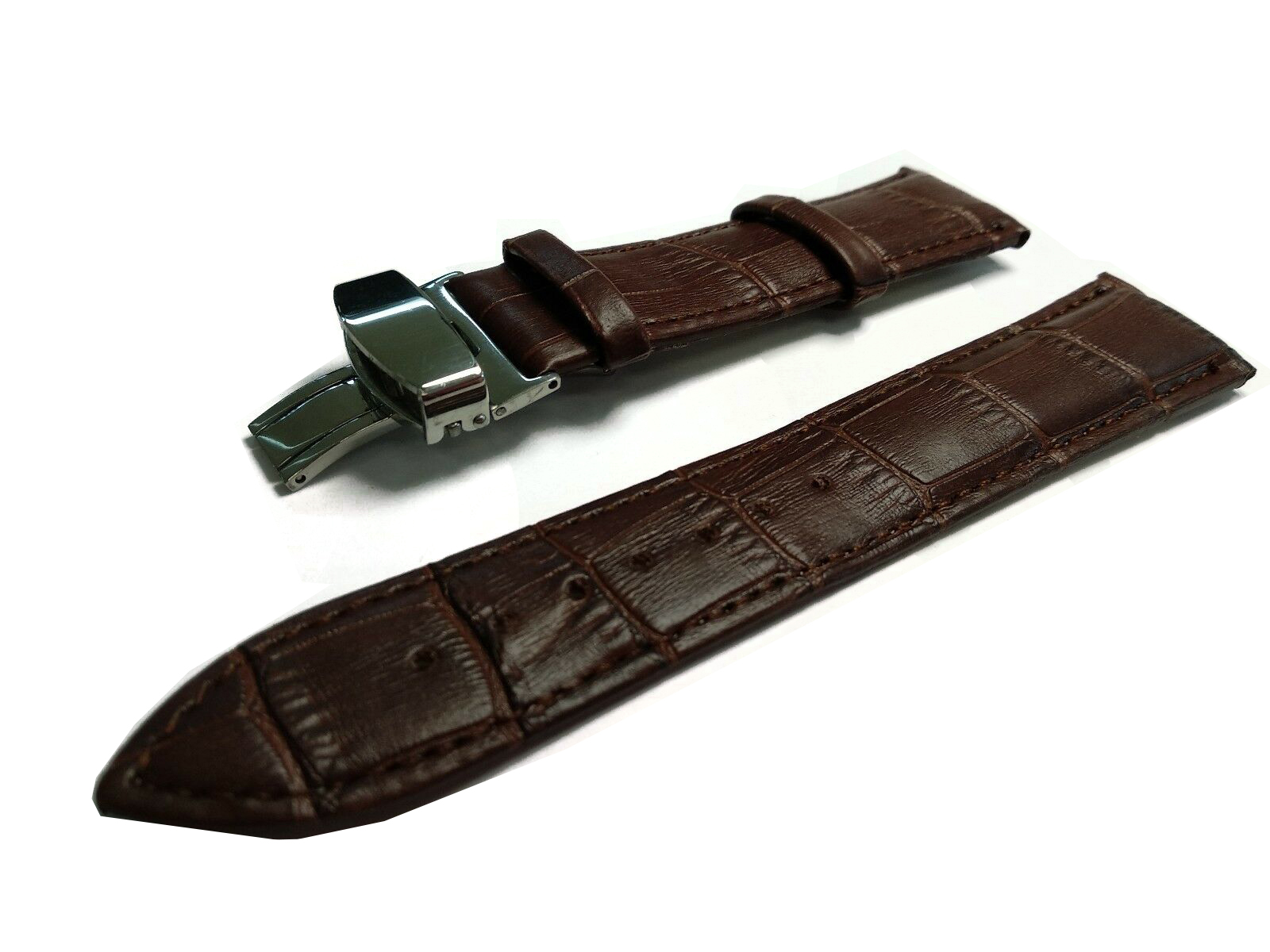 23mm Genuine Leather Watch Band Strap Fits SANTOS 100 XL W20073X8 Brown Deployment Silver Buckle-BS7