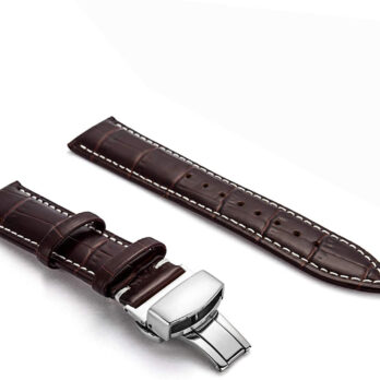 22mm Genuine Leather Watch Band Strap Fits PIGUET Brown With White Stich Silver Deployment Buckle