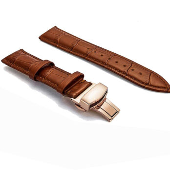 18mm Genuine Leather Tan Watch Band Strap for Men and Women | Comfortable and Durable Material | Deployment Golden Buckle-D1