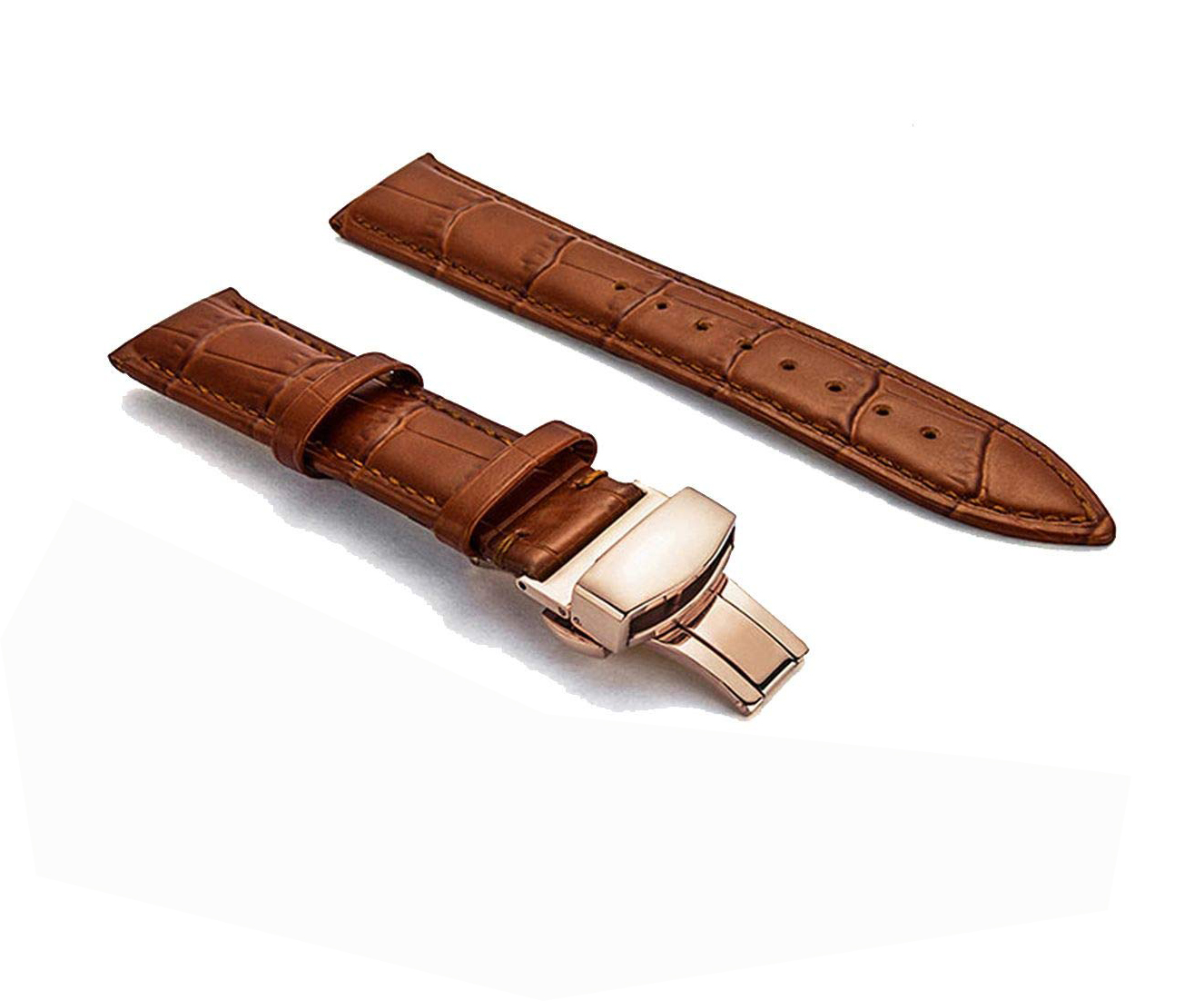 20mm Genuine Leather Watch Band Strap Fits XL AUTO Tan Deployment Golden Buckle
