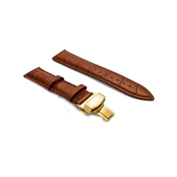 20mm Genuine Leather Tan Watch Band Strap for Men and Women | Comfortable and Durable Material | Deployment Yellow Buckle-D1
