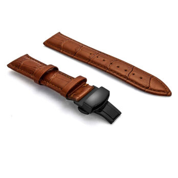 18mm Genuine Leather Tan Watch Band Strap for Men and Women | Comfortable and Durable Material | Deployment Black Buckle-D1