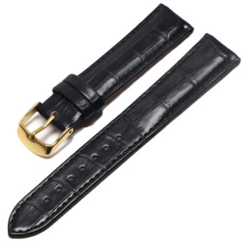 17mm Genuine Leather Black Watch Band Strap for Men and Women | Comfortable and Durable Material | Yellow Buckle-A1