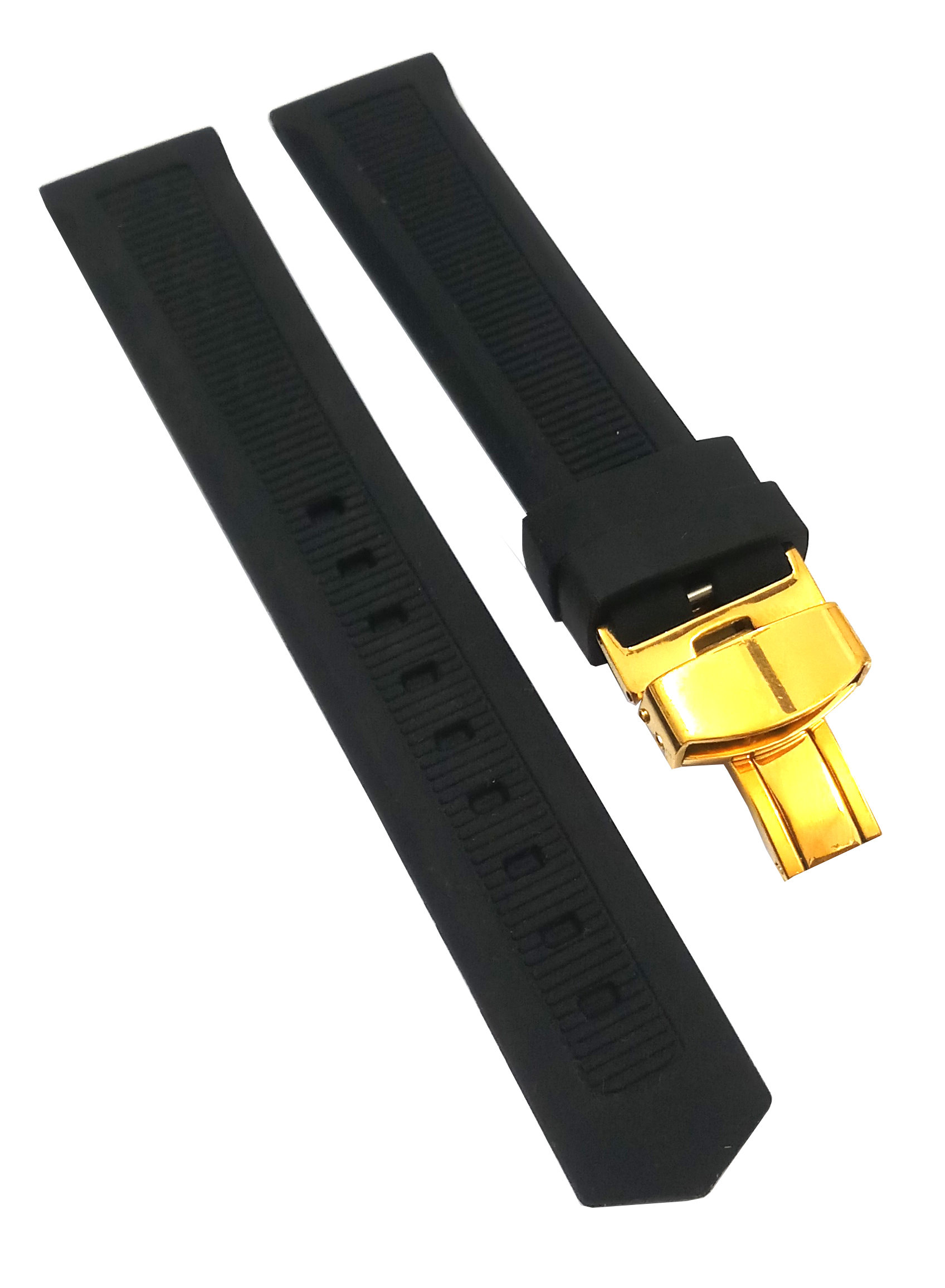 20mm Silicone Rubber Black Watch Band Strap for Men and Women | Comfortable and Durable Material | Deployment Yellow Buckle - Image 6