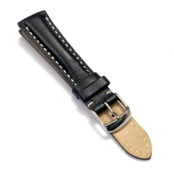 18mmm Genuine Leather Black With White Stich Watch Band Strap for Men and Women | Comfortable and Durable Material | Silver Buckle