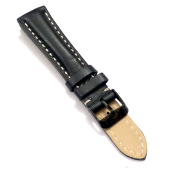 18mmm Genuine Leather Black With White Stich Watch Band Strap for Men and Women | Comfortable and Durable Material | Black Buckle