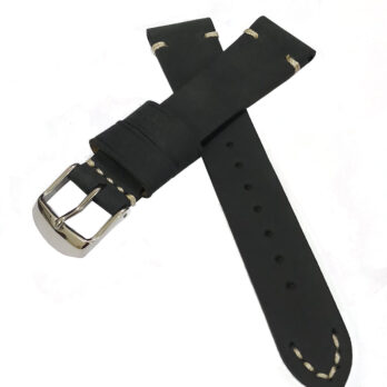 19mm Genuine Leather Watch Band Strap Fits 1002 14010 14010M 1400 1500 1505 5500 Black Silver Buckle-B1