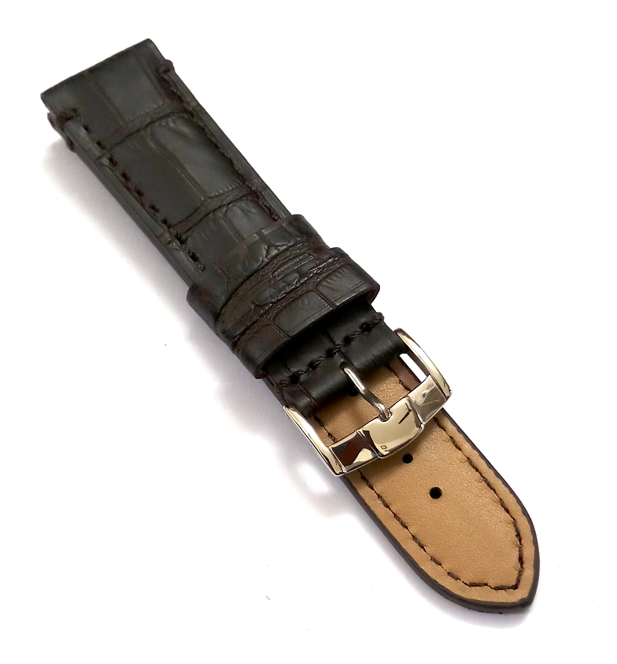 22mmm Genuine Leather Dark Brown With Brown Stich Watch Band Strap for Men and Women | Comfortable and Durable Material | Silver Buckle - Image 6