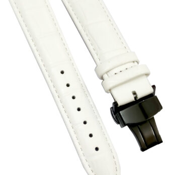 24mm Genuine Leather Watch Band Strap Fits XL AUTO White With White Stich Deployment Black Buckle
