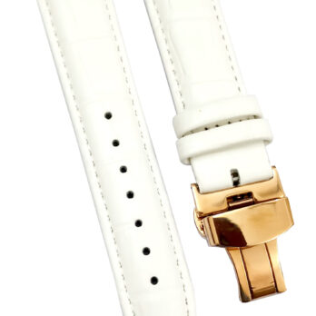 24mm Genuine Leather Watch Band Strap Fits XL AUTO White With White Stich Deployment Rose Buckle
