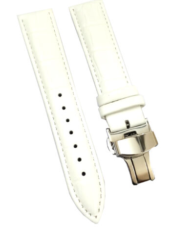 21mm Genuine Leather White With White Stich Watch Band Strap for Men and Women | Comfortable and Durable Material | Deployment Silver Buckle