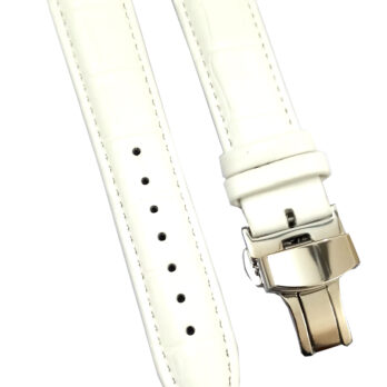 24mm Genuine Leather Watch Band Strap Fits XL AUTO White With White Stich Deployment Silver Buckle