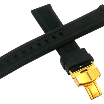 20mm Silicone Rubber Black Watch Band Strap for Men and Women | Comfortable and Durable Material | Deployment Yellow Buckle
