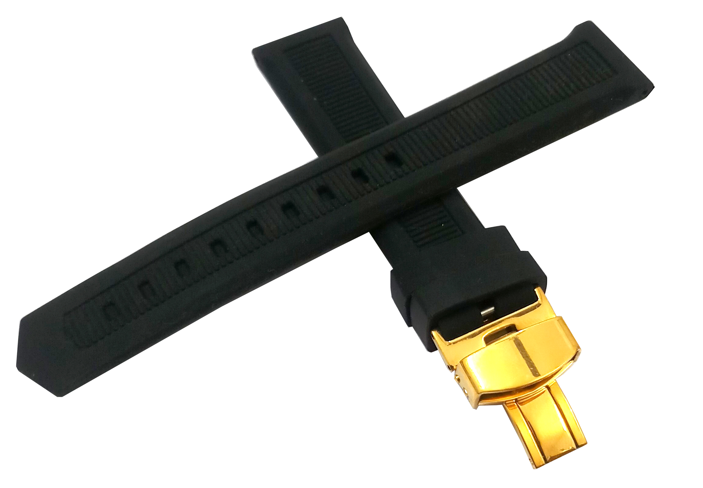 20mm Silicone Rubber Black Watch Band Strap for Men and Women | Comfortable and Durable Material | Deployment Yellow Buckle