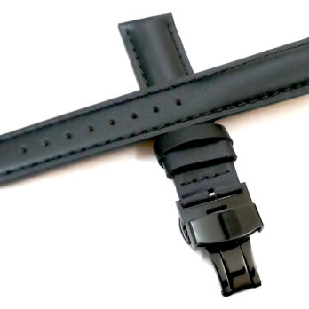 21mm Genuine Leather Black With Black Stich Watch Band Strap for Men and Women | Comfortable and Durable Material | Deployment Black Buckle