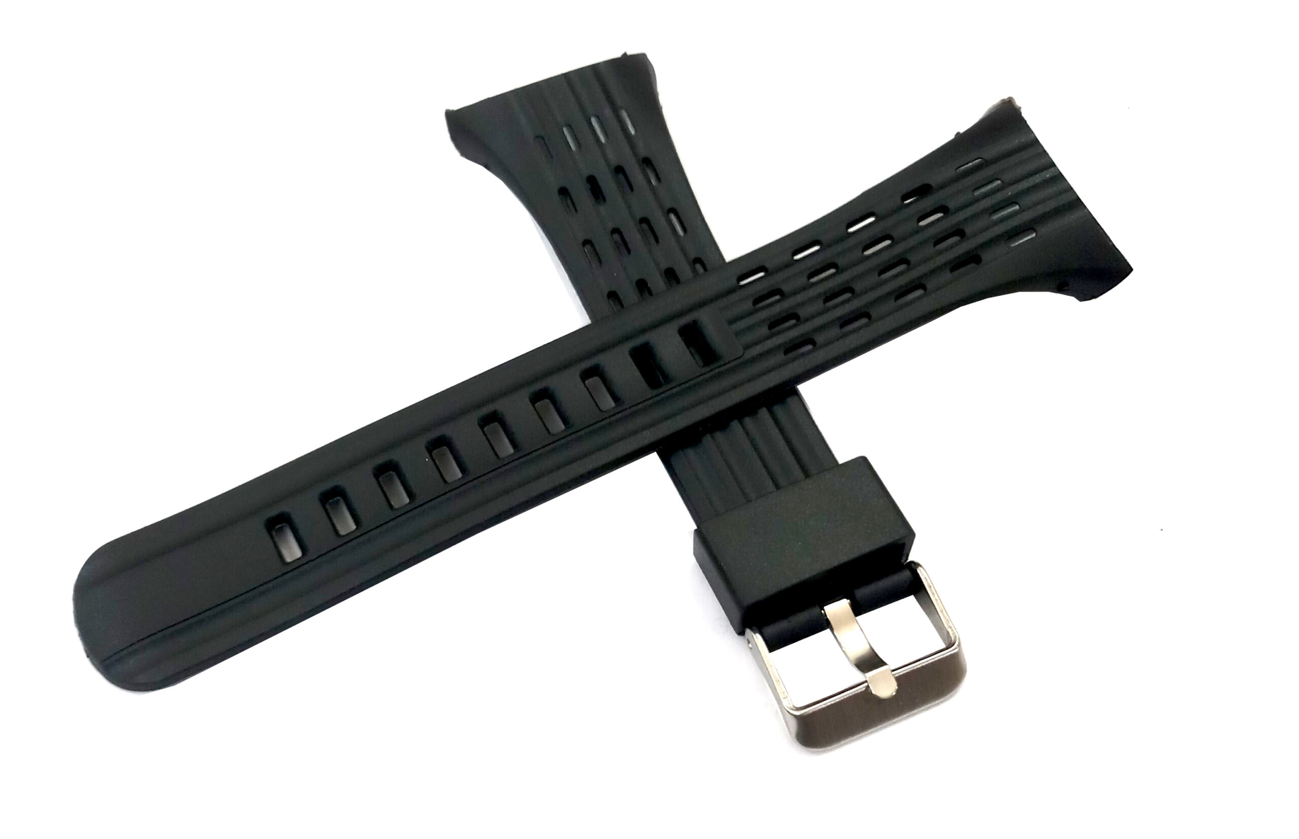 Pu Rubber Black Watch Band Strap for Men and Women | Comfortable and Durable Material | Silver Buckle-1219