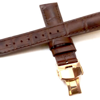 23mm Genuine Leather Brown With Brown Stich Watch Band Strap for Men and Women | Comfortable and Durable Material | Deployment Rose Buckle