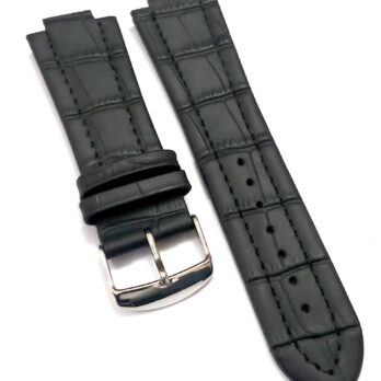 14mm x 26mm Genuine Leather Black With Black Stich Watch Band Strap for Men and Women | Comfortable and Durable Material | Silver Buckle