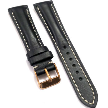 18mmm Genuine Leather Black With White Stich Watch Band Strap for Men and Women | Comfortable and Durable Material | Rose Buckle
