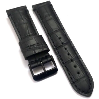 22mmm Genuine Leather Black With Black Stich Watch Band Strap for Men and Women | Comfortable and Durable-Material | Black Buckle
