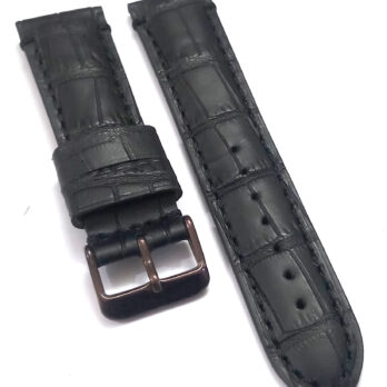 22mmm Genuine Leather Black With Black Stich Watch Band Strap for Men and Women | Comfortable and Durable-Material | Dark Brown Buckle