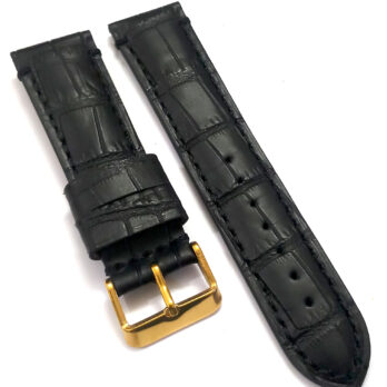 22mmm Genuine Leather Black With Black Stich Watch Band Strap for Men and Women | Comfortable and Durable-Material | Golden Buckle