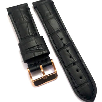 22mmm Genuine Leather Black With Black Stich Watch Band Strap for Men and Women | Comfortable and Durable-Material | Rose Buckle