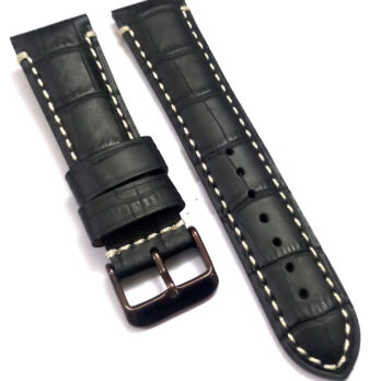 22mmm Genuine Leather Black With White Stich Watch Band Strap for Men and Women | Comfortable and Durable Material | Dark Brown-Buckle