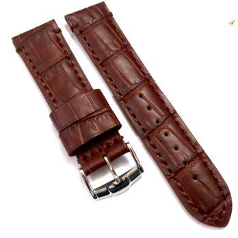 22mmm Genuine Leather Brown With Brown Stich Watch Band Strap for Men and Women | Comfortable and Durable Material | Silver Buckle