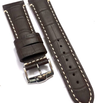 22mmm Genuine Leather Dark Brown With White Stich Watch Band Strap for Men and Women | Comfortable and Durable Material | Silver Buckle