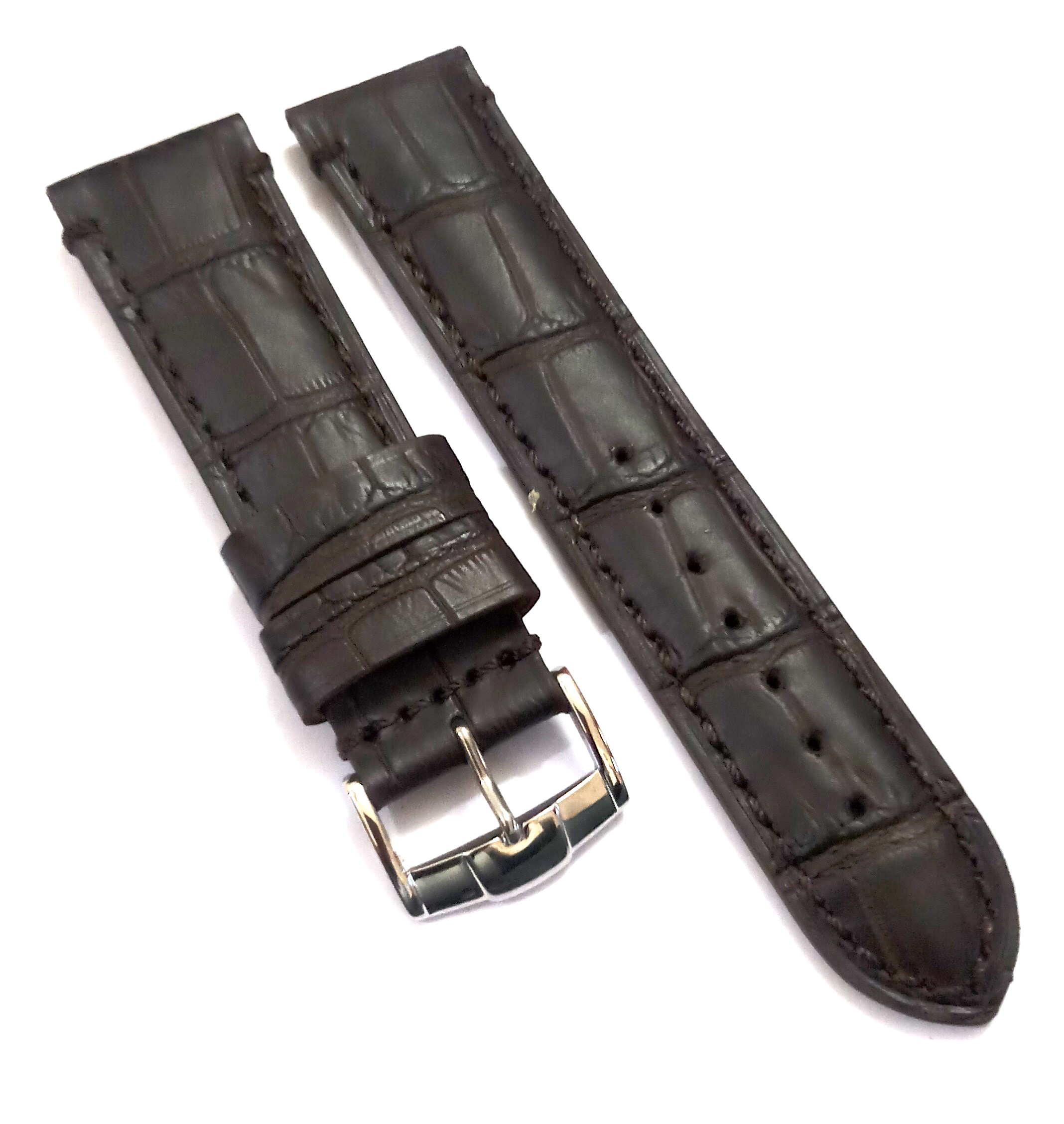 22mmm Genuine Leather Dark Brown With Brown Stich Watch Band Strap for Men and Women | Comfortable and Durable Material | Silver Buckle