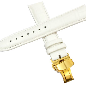 24mm Genuine Leather Watch Band Strap Fits XL AUTO White With White Stich Deployment Golden Buckle