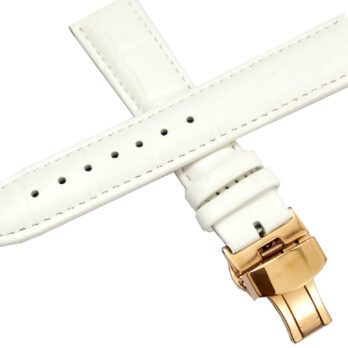 24mm Genuine Leather Watch Band Strap Fits XL AUTO White With White Stich Deployment Rose Buckle