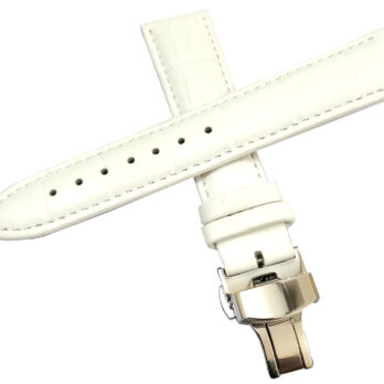 24mm Genuine Leather Watch Band Strap Fits XL AUTO White With White Stich Deployment Silver Buckle