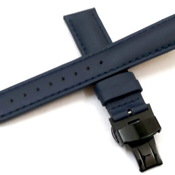 21mm Genuine Leather Dark Blue With Blue Stich Watch Band Strap for Men and Women | Comfortable and Durable Material | Deployment Black Buckle