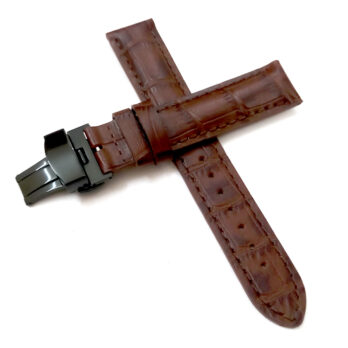 23mm Genuine Leather Brown With Brown Stich Watch Band Strap for Men and Women | Comfortable and Durable Material | Deployment Black Buckle
