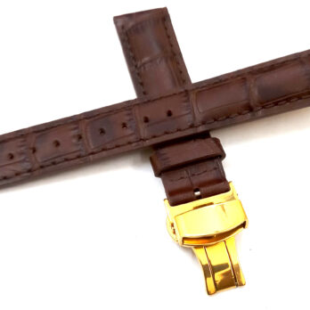 23mm Genuine Leather Brown With Brown Stich Watch Band Strap for Men and Women | Comfortable and Durable Material | Deployment Golden Buckle