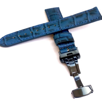 23mm Genuine Leather Blue With Blue Stich Watch Band Strap for Men and Women | Comfortable and Durable Material | Deployment Black Buckle