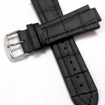 14mm x 26mm Genuine Leather Black With Black Stich Watch Band Strap for Men and Women | Comfortable and Durable Material | Silver Buckle