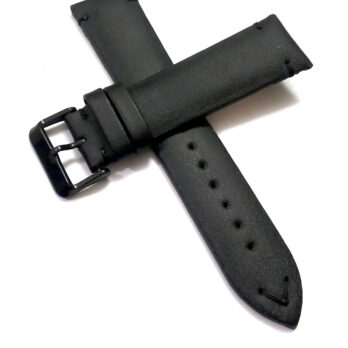 22mmm Genuine Leather Black With Black Stich Watch Band Strap for Men and Women | Comfortable and Durable Material | Black Buckle