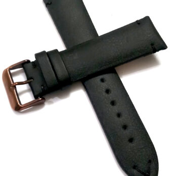 22mmm Genuine Leather Black With Black Stich Watch Band Strap for Men and Women | Comfortable and Durable Material | Dark Brown Buckle