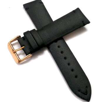 22mmm Genuine Leather Black With Black Stich Watch Band Strap for Men and Women | Comfortable and Durable Material | Rose Buckle