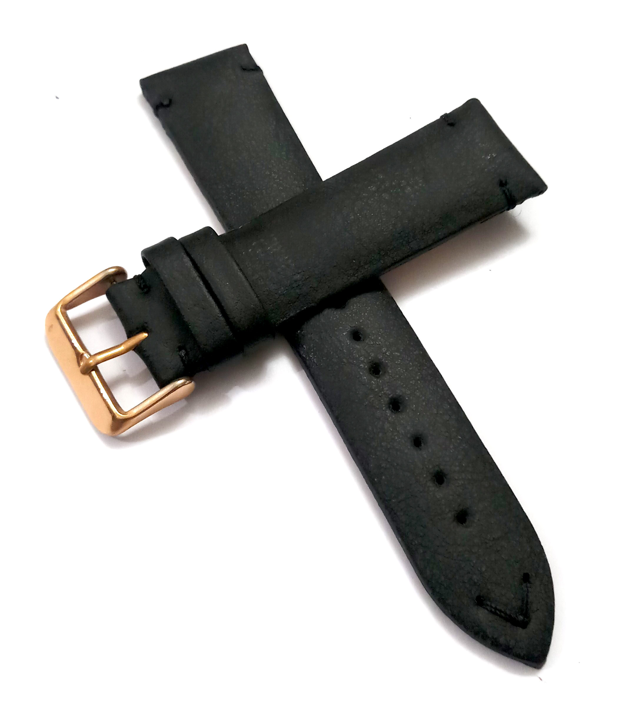 22mmm Genuine Leather Black With Black Stich Watch Band Strap for Men and Women | Comfortable and Durable Material | Rose Buckle - Image 2
